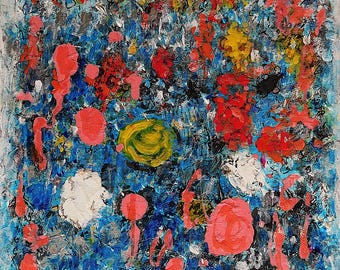 Original mixed media abstract painting signed by Nalan Laluk: "May Flowers"