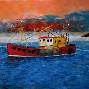 Original oil seascape painting signed by Nalan Laluk: Gone Fishin' image 3