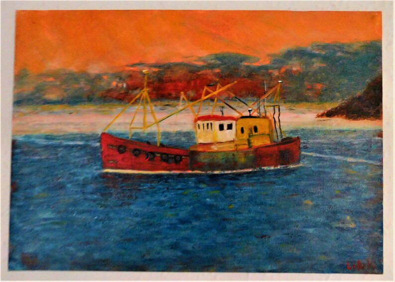 Original oil seascape painting signed by Nalan Laluk: Gone Fishin' image 6