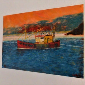 Original oil seascape painting signed by Nalan Laluk: Gone Fishin' image 2