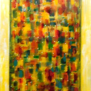 Original abstract mixed media painting, signed by Nalan Laluk: &quot;Glad Plaid&quot;