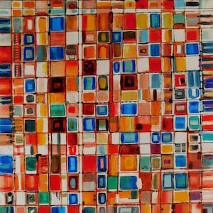 Original Mixed Media Painting on Hardboard, Signed by Nalan Laluk: "Blocks"