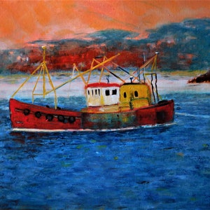 Original oil seascape painting signed by Nalan Laluk: Gone Fishin' image 10