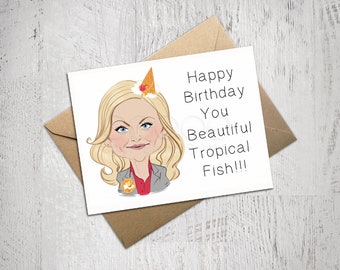 Funny LESLIE KNOPE Birthday Card, Parks and Recreation, Best Friend Card, Bff, Cute, Approximately 5 x 7 Blank Card, Kraft, Caricature Art