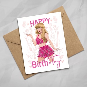 HAPPY BIRTH-TAY, Eras Tour Pop Star, Happy Birthday Card, Best Friend Gift, Gift for Swifties, Fun Gift Ideas, Cute FanArt, Kraft Envelope