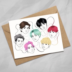 Cute K-POP Inspired Card For Any Occasion, ARMY Card, Korean Pop, Kpop Fanart, Birthday Card, Original, Bangtan Boys, Boy Band Birthday Card