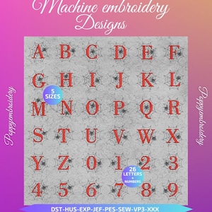 SPIDER letters font  Design for Embroidery machine  / motifs police lettre toile araignee pour broderie machine / INSTANT DOWNLOAD