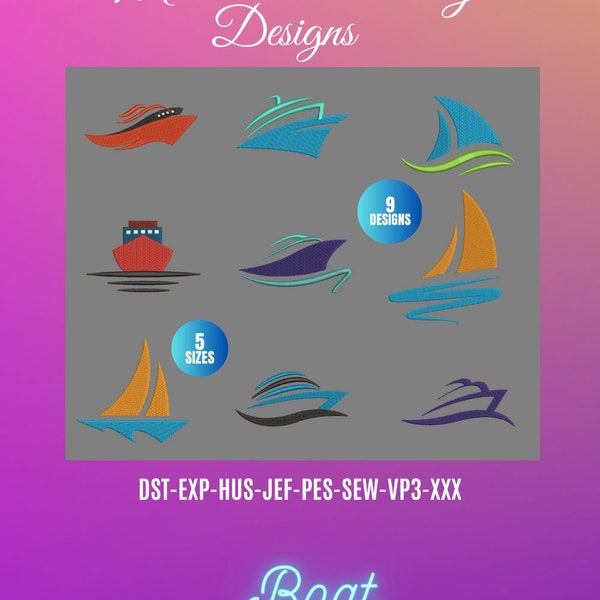 BOAT Design for Embroidery machine/ bateau motifs pour broderie machine / instant download
