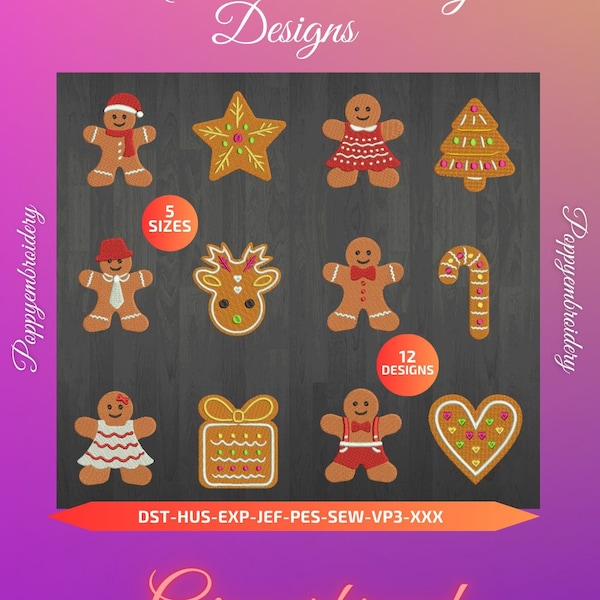 GINGERBREAD  Designs for Embroidery machine / gateaux noel motifs pour broderie machine / INSTANT DOWNLOAD