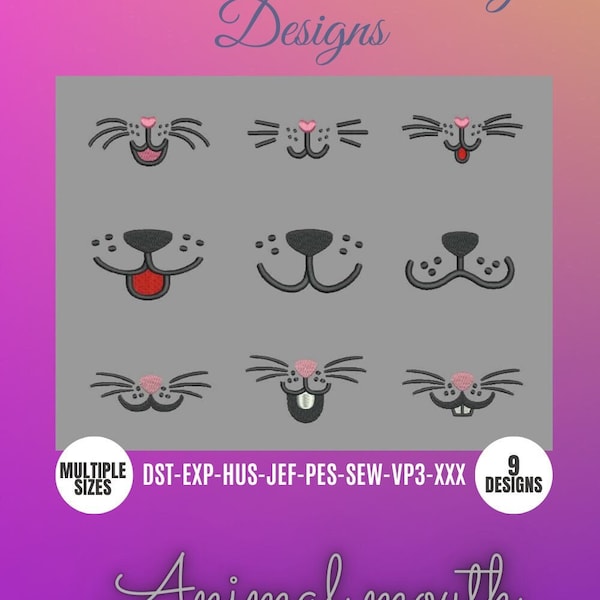 ANIMAL mouth designs for embroidery machine  / motifs animaux bouche  pour broderie machine / INSTANT DOWNLOAD