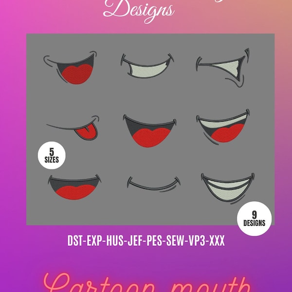 CARTOON mouth designs for embroidery machine  / motifs bouche  pour broderie machine / INSTANT DOWNLOAD