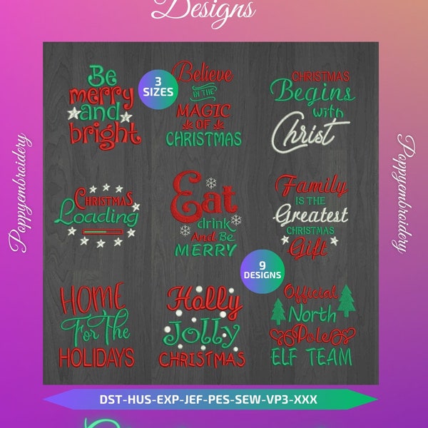 CHRISTMAS quote Designs for Embroidery machine /   mot noel motifs pour broderie machine / INSTANT DOWNLOAD