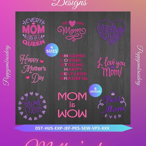 MOTHER'S day  designs for embroidery machine /  fetes des mamans motifs pour broderie machine / instant download