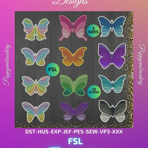 Free standing lace FSL butterfly   machine embroidery designs set  /  papillon dentelle motifs pour broderie machine / INSTANT DOWNLOAD