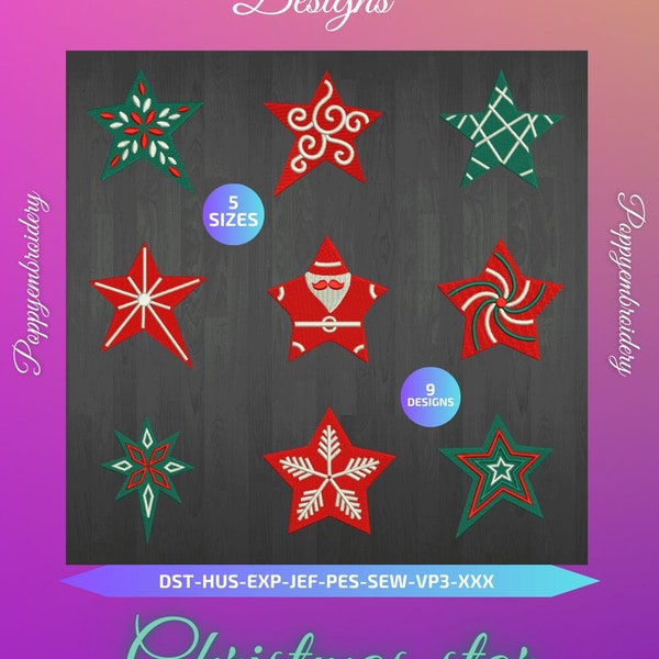 CHRISTMAS star Designs for Embroidery machine /  etoile noel motifs pour broderie machine / INSTANT DOWNLOAD