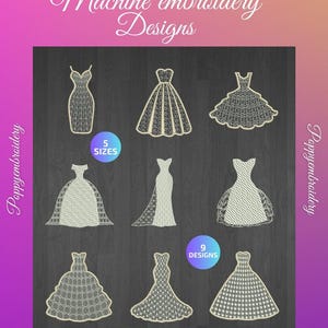 WEDDING DRESS bride embroidery machine  designs set / robe mariée motifs pour broderie machine / instant download