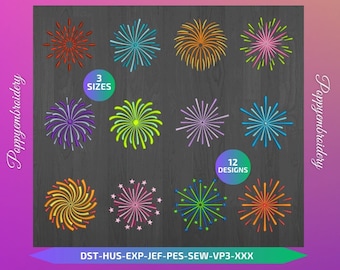 FIREWORKS designs for embroidery machine / feux artifice motifs pour broderie machine / instant download