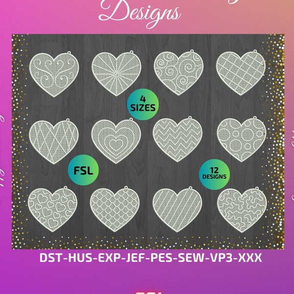 Free standing lace FSL heart Design for Embroidery machine  / coeur fsl pour broderie machine / INSTANT DOWNLOAD