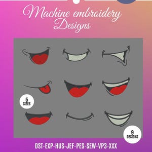 CARTOON Mundmotive für die Stickmaschine / Motive Bouche pour Broderie Machine / INSTANT DOWNLOAD