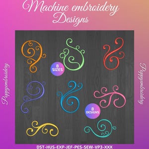 CURLY SWIRL ornament Designs for Embroidery machine  /  boucle ornement motifs pour broderie machine / instant download