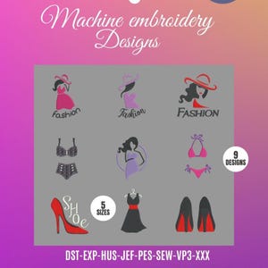 FASHION woman designs for embroidery machine  / motifs mode femme  pour broderie machine / INSTANT DOWNLOAD