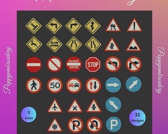 Road Sign Machine Embroidery Designs, 32 Patterns (Instant Download)