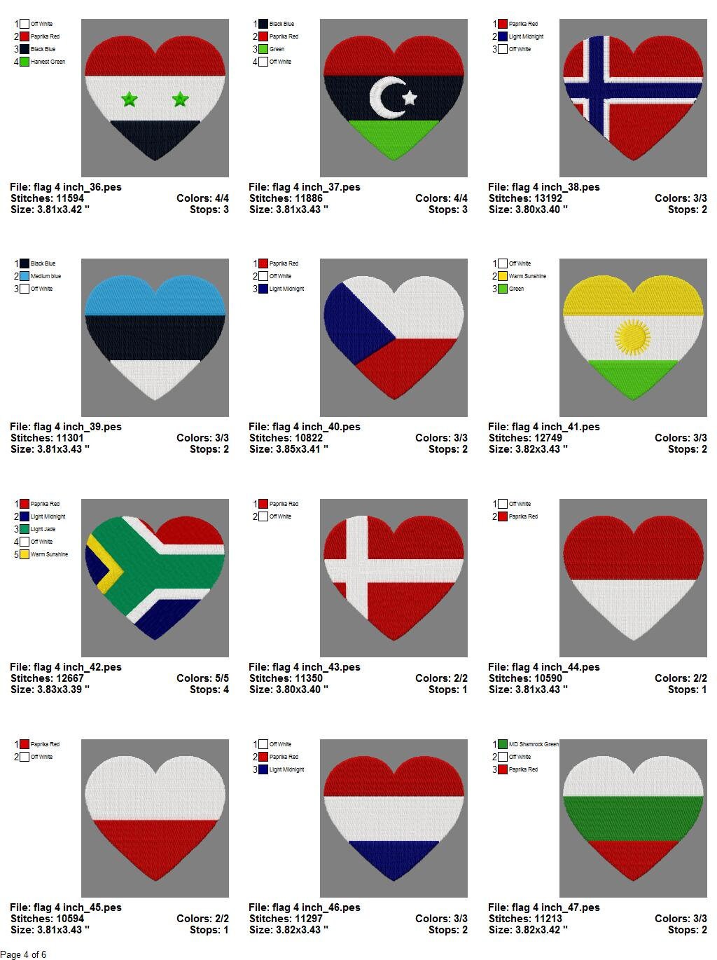 WORLD FLAG Heart Design for Embroidery Machine / Drapeaux Etsy