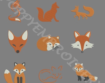 FOX Design for Embroidery machine /  renard motifs pour broderie machine / instant download