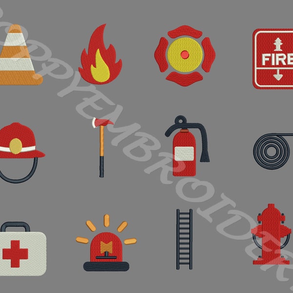 FIREFIGHTER fireman Design for Embroidery machine  /  pompier motifs pour broderie machine / INSTANT DOWNLOAD