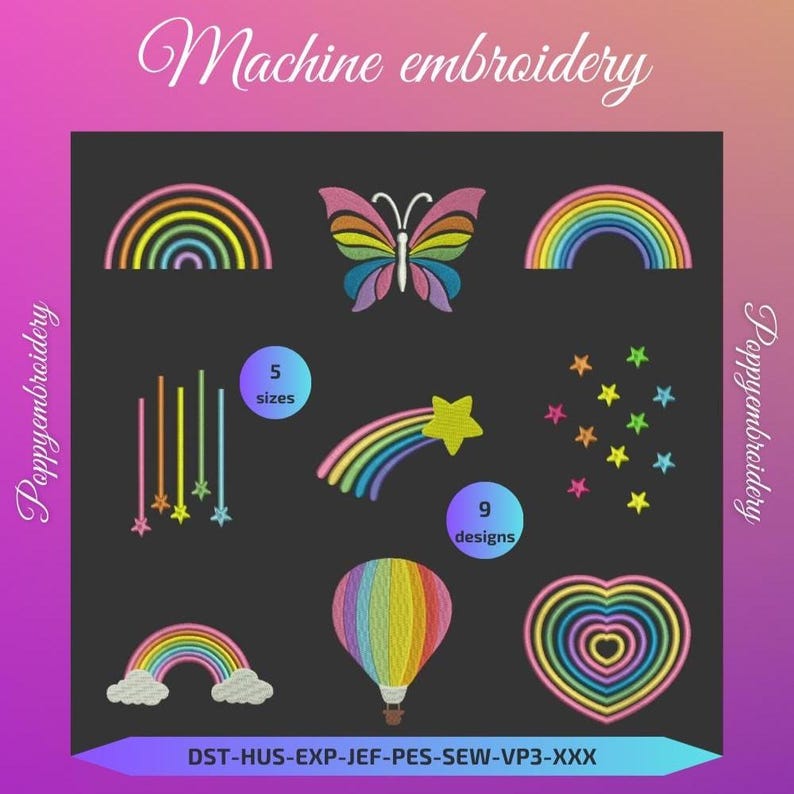 RAINBOW Machine Embroidery Designs / INSTANT DOWNLOAD - Etsy