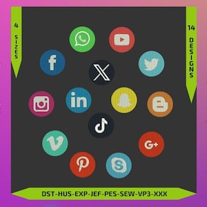 SOCIAL MEDIA logo  Design for Embroidery machine / motifs pour broderie machine / instant download