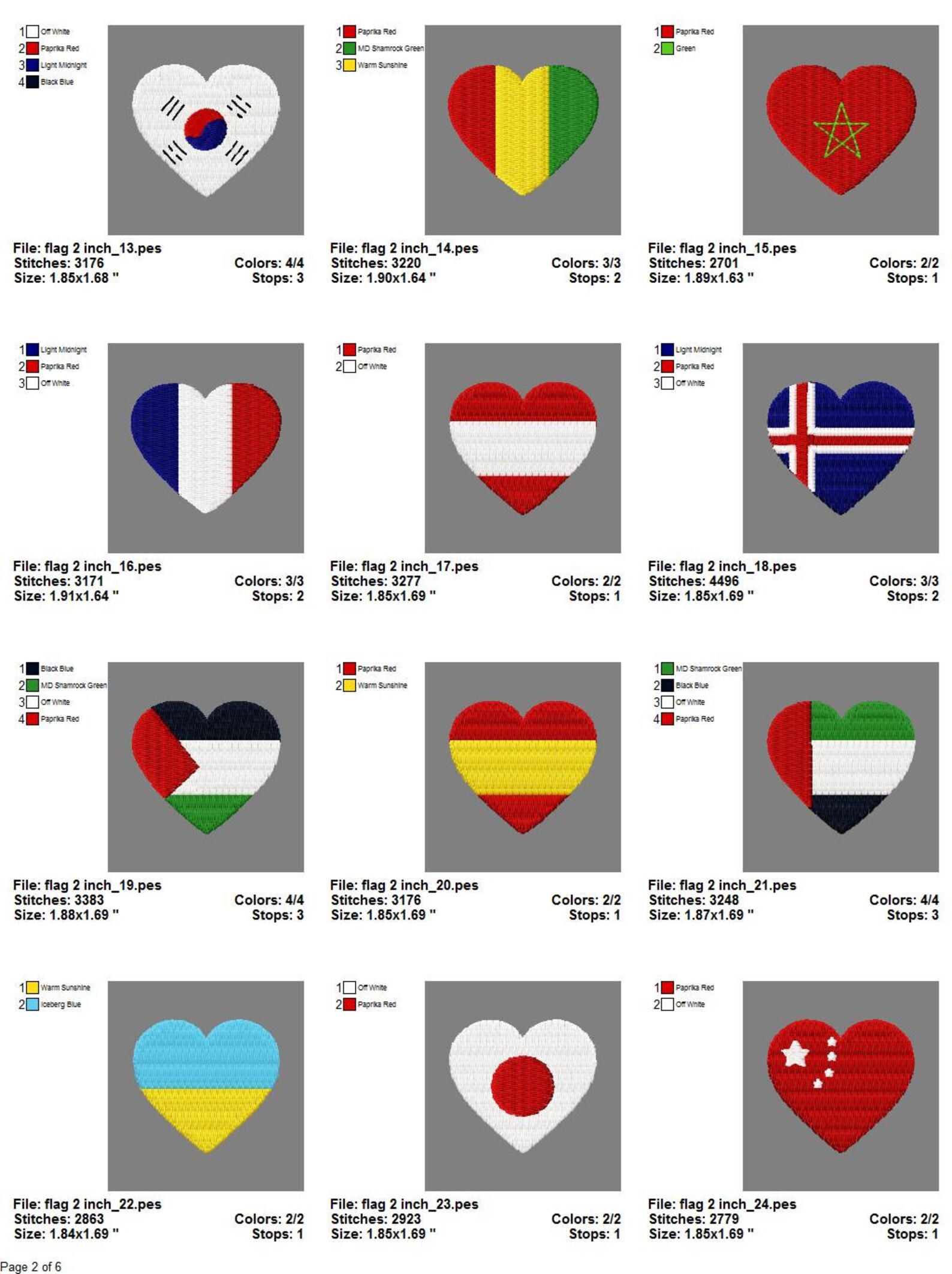 WORLD FLAG Heart Design for Embroidery Machine / Drapeaux Etsy