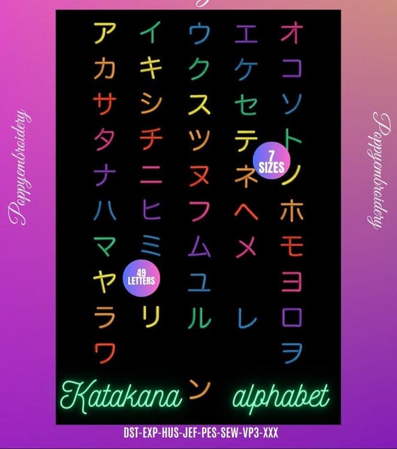 Japanese KATAKANA Letters Designs for Embroidery Machine / Motifs