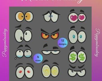 EYES cartoon machine embroidery designs  / INSTANT DOWNLOAD