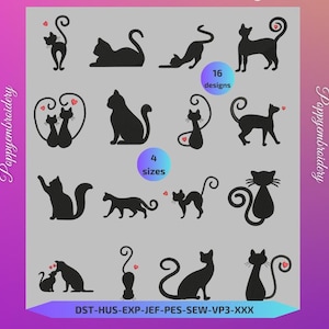 CATS silhouettes Design for Embroidery machine / chats  motifs pour broderie machine / INSTANT DOWNLOAD