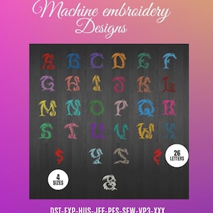 Diseño de letras DRAGON para máquina de bordar / motivos lettre dragon pour broderie machine / DESCARGA INSTANTE