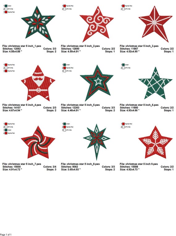 Christmas Star Designs For Embroidery Machine Etoile Noel Motifs Pour Broderie Machine Instant Download