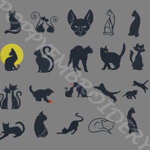 CAT silhouette  Design for Embroidery machine / chat motifs pour broderie machine / INSTANT DOWNLOAD