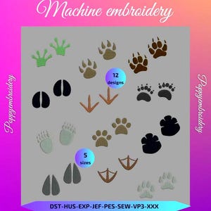 ANIMAL FOOTPRINT Design for Embroidery machine /  trace animaux motifs pour broderie machine / instant download