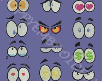 EYES cartoon  Design for Embroidery machine  /  yeux motifs pour broderie machine / INSTANT DOWNLOAD