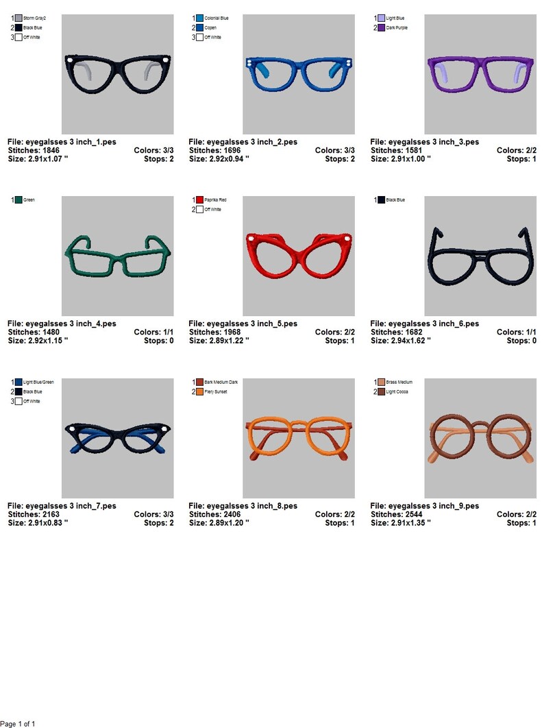 EYEGLASSES Designs for Embroidery Machine / Motifs Etsy
