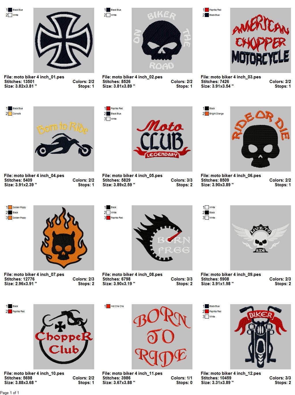 MOTORCYCLE Biker Logo Embroidery Machine Designs / Motifs Moto Etsy