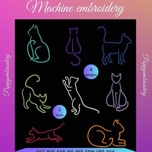 CAT silhouettes  Design for Embroidery machine / chats  motifs pour broderie machine / INSTANT DOWNLOAD