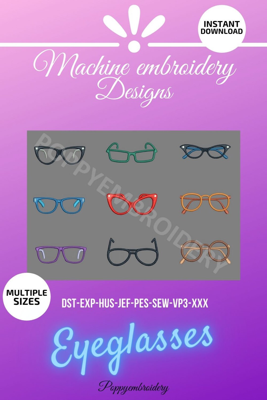 EYEGLASSES Designs for Embroidery Machine / Motifs Pour