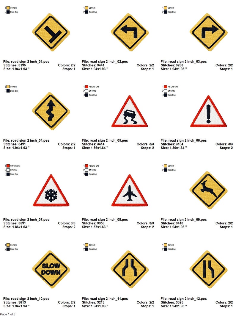 Road Sign Signalisation Machine Embroidery Designs Set / Etsy