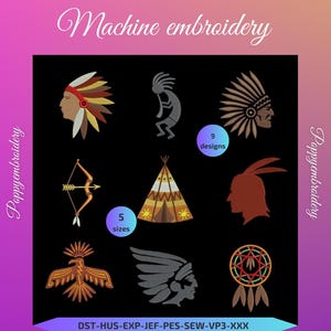 INDIAN NATIVE embroidery machine  designs  / motifs indien pour broderie machine / instant download