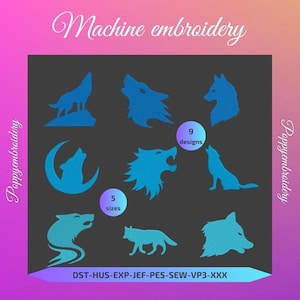 WOLF Design for Embroidery machine  /  loup motifs pour broderie machine / instant download
