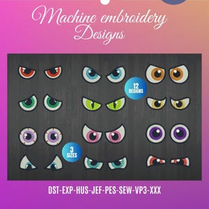 Design cartoon OCCHI per macchina da ricamo / motivi yeux per macchina per broderie / DOWNLOAD immediato