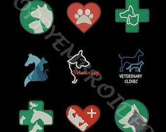 VETERINARY logo pet Design for Embroidery machine  /  veterinaire animaux motifs pour broderie machine / instant download