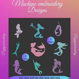 MERMAID Design for Embroidery machine  / motifs sirene pour broderie machine / INSTANT DOWNLOAD